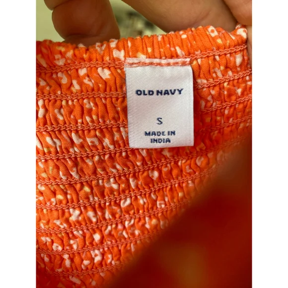 Old Navy Ditsy Floral Romper Orange Beach Vaca Resort Square Neck Boho Feminine - Picture 7 of 10